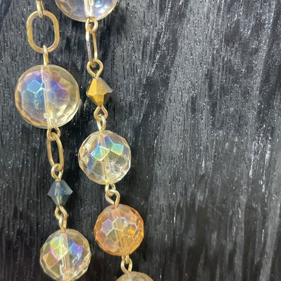 Vintage Gold Tone Aurora Borealis Crystal Bead Necklace With Lobster Clasp - Picture 2 of 5